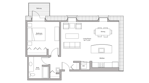 ULI Tobacco Lofts E209 - One Bedroom, One Bathroom Floor Plan 