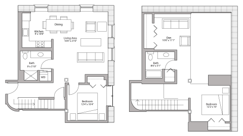 ULI Tobacco Lofts E301 - Two Bedroom Plus Den, Two Bathroom Floor Plan 