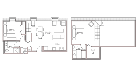 ULI Tobacco Lofts E305 - Two Bedroom, Two Bathroom Floor Plan 