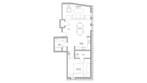 ULI Tobacco Lofts W201 - One Bedroom, One Bathroom Floor Plan 
