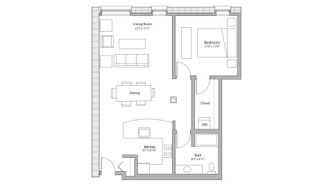 ULI Tobacco Lofts W207 - One Bedroom, One Bathroom Floor Plan 