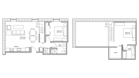 ULI Tobacco Lofts E207 - Two Bedroom, Two Bathroom Floor Plan 