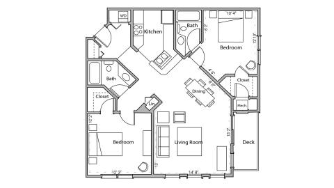 ULI Wilson Bay 106 - Two Bedroom, Two Bathroom Floor Plan 