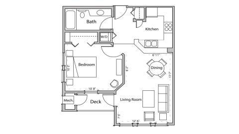 ULI Wilson Bay 111 - One Bedroom, One Bathroom Floor Plan 