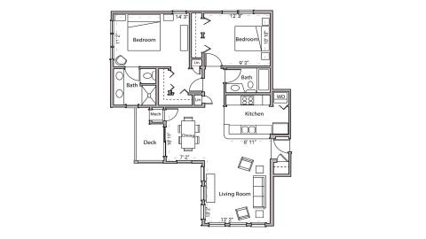 ULI Wilson Bay 212 - Two Bedroom, Two Bathroom Floor Plan 
