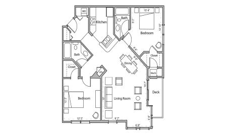 ULI Wilson Bay 306 - Two Bedroom, Two Bathroom Floor Plan 