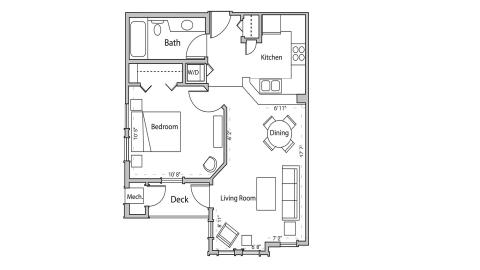 ULI Wilson Bay 211 - One Bedroom, One Bathroom Floor Plan 