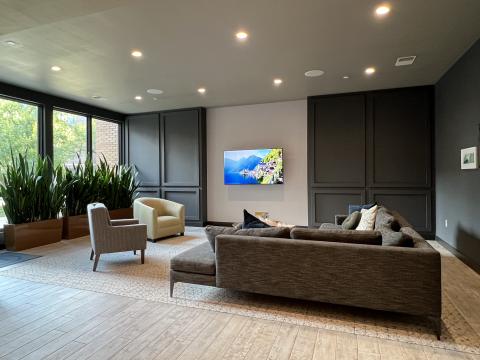 Quarter Row at The Yards lounge space with attached shuffle board and game area