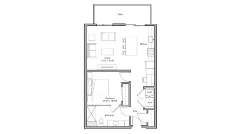 ULI The Penny 220 - 1 Bed, 1 Bath Floor Plan