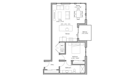 ULI The Penny 445 - 1 Bed, 1 Bath Floor Plan
