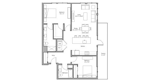 ULI The Penny 507 - 2 Bed, 2 Bath Floor Plan