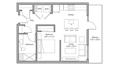 ULI The Penny 509 - Studio, 1 Bath Floor Plan