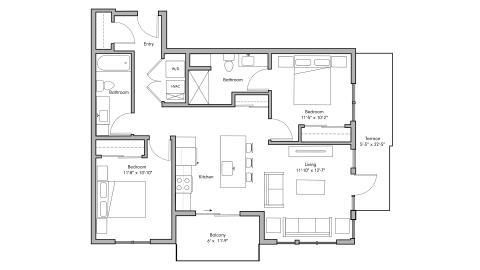 ULI The Penny 513 - 2 Bed, 2 Bath Floor Plan