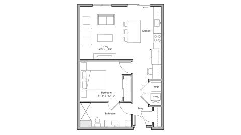 ULI The Penny 518 - 1 Bed, 1 Bath Floor Plan