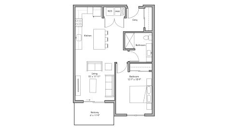 ULI The Penny 519 - 1 Bed, 1 Bath Floor Plan