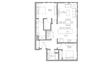ULI The Penny 607 - 2 Bed, 2 Bath Floor Plan