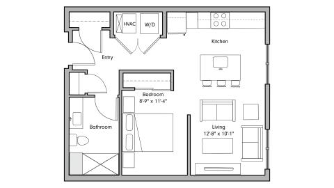 ULI The Penny 611 - Studio, 1 Bath Floor Plan
