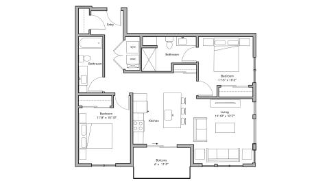 ULI The Penny 613 - 2 Bed, 2 Bath Floor Plan