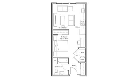 ULI The Penny 641 - Studio, 1 Bath Floor Plan