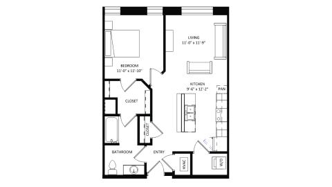 ULI The Irwin N104 - 1 Bed, 1 Bath Floor Plan
