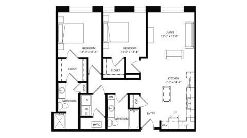 ULI The Irwin N110 - 2 Bed, 2 Bath Floor Plan