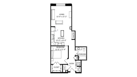 ULI The Irwin N116 - 1 Bed, 1 Bath Floor Plan