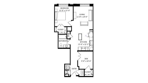 ULI The Irwin N118 - 1 Bed Den, 1 Bath Floor Plan