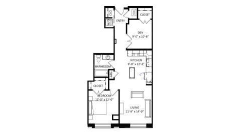 ULI The Irwin N119 - 1 Bed Den, 1 Bath Floor Plan