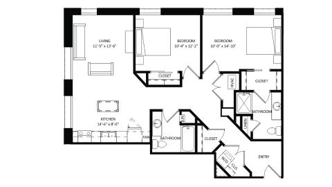 ULI The Irwin N128 - 2 Bed, 2 Bath Floor Plan