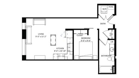 ULI The Irwin N132 - Studio, 1 Bath Floor Plan