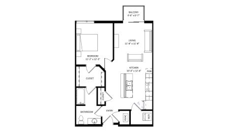 ULI The Irwin N204 - 1 Bed, 1 Bath Floor Plan