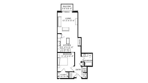 ULI The Irwin N216 - 1 Bed, 1 Bath Floor Plan