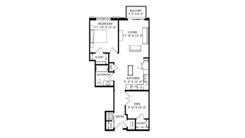 ULI The Irwin N224 - 1 Bed Den, 1 Bath Floor Plan