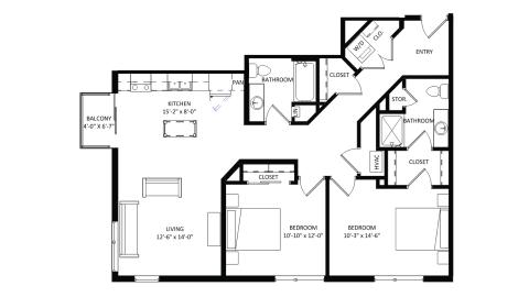 ULI The Irwin N236 - 2 Bed, 2 Bath Floor Plan