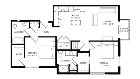 ULI The Irwin N301 - 2 Bed, 2 Bath Floor Plan