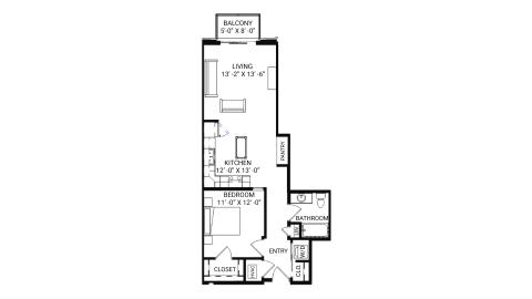 ULI The Irwin N316 - 1 Bed, 1 Bath Floor Plan