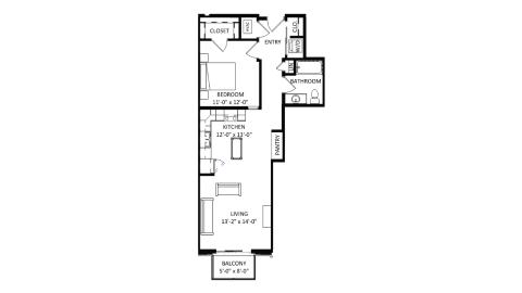 ULI The Irwin N317 - 1 Bed, 1 Bath Floor Plan