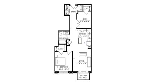 ULI The Irwin N319 - 1 Bed Den, 1 Bath Floor Plan