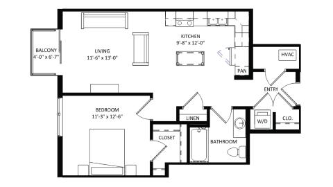 ULI The Irwin N334 - 1 Bed, 1 Bath Floor Plan