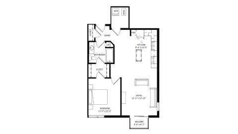 ULI The Irwin N338 - 1 Bed, 1 Bath Floor Plan