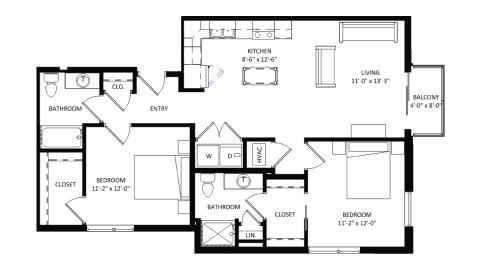 ULI The Irwin N401 - 2 Bed, 2 Bath Floor Plan