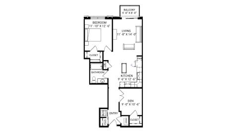 ULI The Irwin N424 - 1 Bed Den, 1 Bath Floor Plan