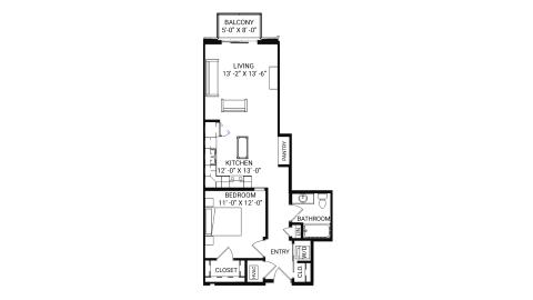 ULI The Irwin N426 - 1 Bed, 1 Bath Floor Plan