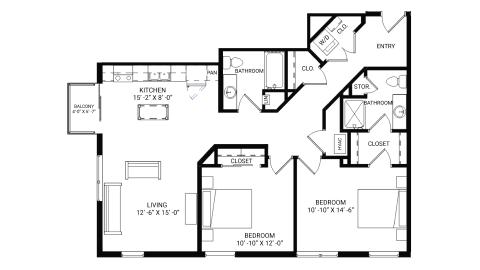 ULI The Irwin N436 - 2 Bed, 2 Bath Floor Plan