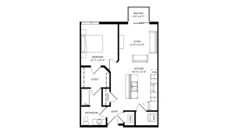 ULI The Irwin N508 - 1 Bed, 1 Bath Floor Plan