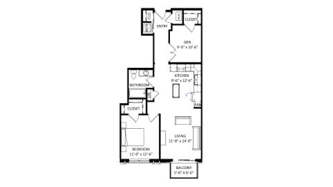 ULI The Irwin N515 - 1 Bed Den, 1 Bath Floor Plan