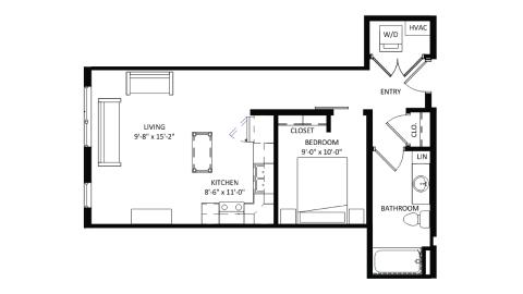 ULI The Irwin N532 - Studio, 1 Bath Floor Plan