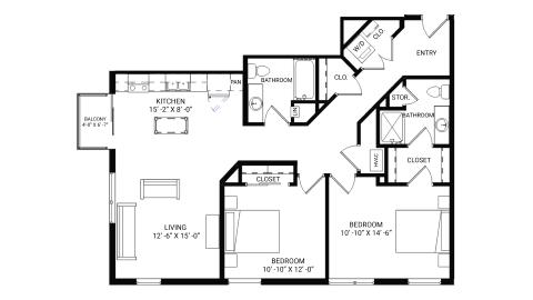ULI The Irwin N536 - 2 Bed, 2 Bath Floor Plan