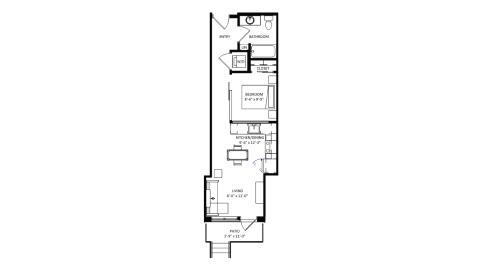 ULI The Irwin S136 - Studio, 1 Bath Floor Plan