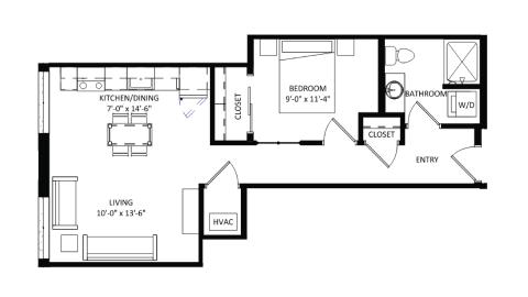 ULI The Irwin S305 - 1 Bed, 1 Bath Floor Plan